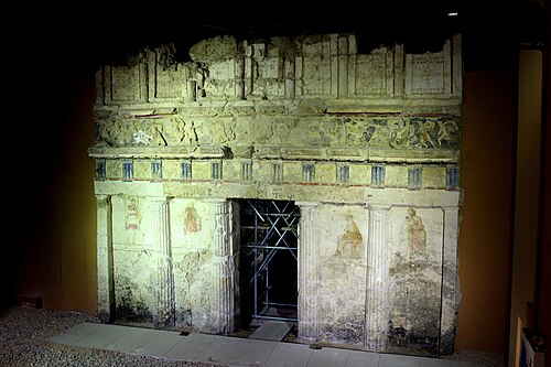 Ancient Greek Doric columns of the Great Tomb of Lefkadia, Mieza, Greece, c.300 BC[18]