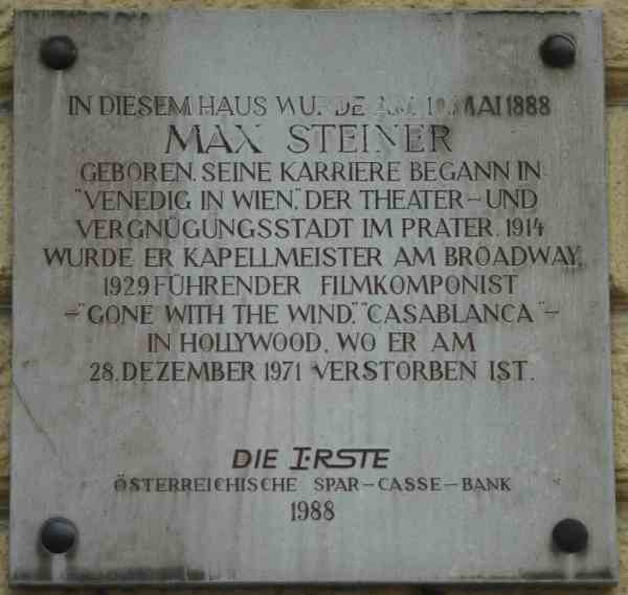 GuentherZ 2007-04-07 0122 Wien02 Praterstrasse72 Gedenktafel Max Steiner.jpg