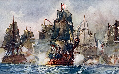 HMS Formidable breaking the line by Charles Edward Dixon