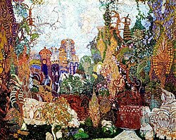 Colorful sketch of scenery depicting a forest
