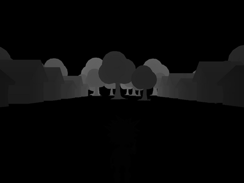 2. Depth information of the scene is rendered to a screen-sized texture.