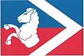 Flag of Evaň, Czech Republic, with a fly-pointing chevron separate from the hoist