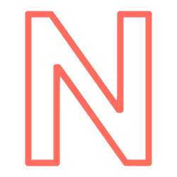 A red outline of the capital letter N