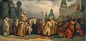 17th century Palm Sunday procession leaving Saint Basil for Kremlin.