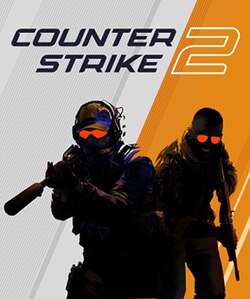 Cover artwork, depicting two partial silhouettes, meant to resemble the game's main teams: the Counter-Terrorists and the Terrorists. Text reads "Counter-Strike 2".