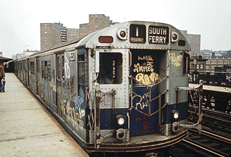 New York City Subway train covered in graffiti (1973)