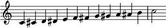 {
\override Score.TimeSignature #'stencil = ##f
\relative c' {
\clef treble \time 12/4
c4 cis d dis e f fis g gis a ais b
c2
}
}
