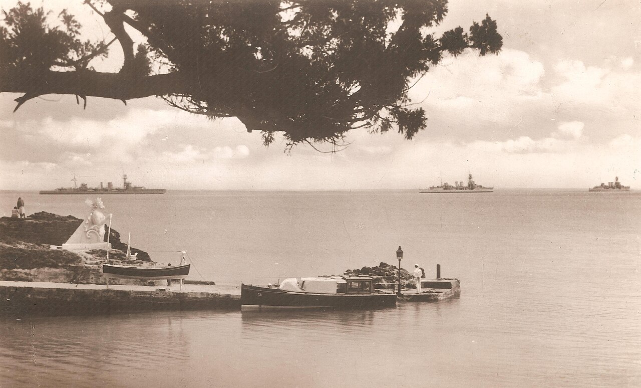 America and West Indies Station 1st Division (HMS Dragon, HMS Danae and HMS Dispatch) off Admiralty House Bermuda in 1931.jpg