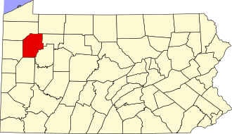 Map of Pennsylvania highlighting Venango County