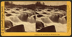 Historic stereoscope image of the Santiam River at Waterloo