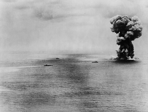 The battleship Yamato explodes after persistent attacks from US aircraft.