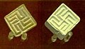 Swastika seals from Mohenjo-daro, Pakistan, of the Indus Valley civilisation, circa 2,100–1,750 BCE, preserved at the British Museum[91]