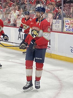 Seth Jones warming up before a game