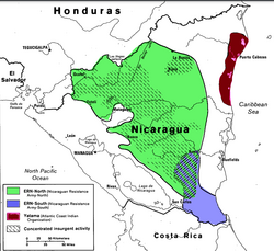Insurgency area in Nicaragua (1988)