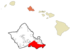 Location of Urban Honolulu and East Honolulu CDPs (combined) within Honolulu County