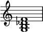 {
\override Score.TimeSignature #'stencil = ##f
\relative c' {
\clef treble
\time 4/4
\key c \major
<g b des f>1
} }