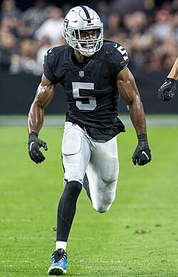 Deablo wearing a black Las Vegas Raiders uniform during a 2021 game