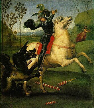 Saint George and the Dragon, Louvre. A small work (29 x 21 cm) for the court of Urbino