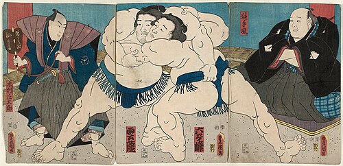 Sumo wrestling scene c. 1851