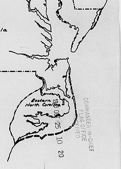 A map showing the shoreline of Virginia and North Carolina