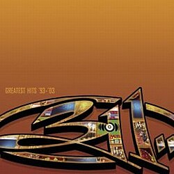 The 311 logo, the inside of which is composed of the band's various albums, on an orange gradient background