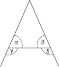 The pons asinorum or bridge of asses theorem states that in an isosceles triangle, α = β and γ = δ.