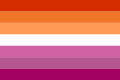 Orange-pink lesbian flag derived from the pink lesbian flag, circulated on social media in 2018, and the most popular lesbian flag in use today.