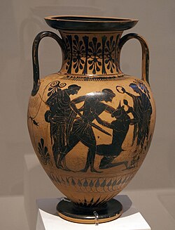 Theseus and the Minotaur, black-figure amphora c. 480 BC