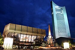 The Gewandhaus with the City-Hochhaus Leipzig in the background