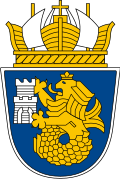 A naval crown in the coat of arms of the city of Burgas, Bulgaria