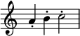  {
\override Score.TimeSignature #'stencil = ##f    \relative c'' {
        a4-. b-. c2-.
    }

}

