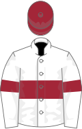 White, maroon hoop, armlets and cap