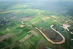 An aerial view of the River Shabelle, Somalia and surrounding farmlands in Hirshabelle State, in a photo taken on 27 November 2022. ATMIS Photo / Raymond Baguma