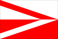 Flag of Vimperk, Czech Republic, with hoist chevron counterchanged