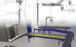 The MPDS4 Factory Layout Module is a 2D/3D application allowing layouts to be done in either environment, with auto-update between the two