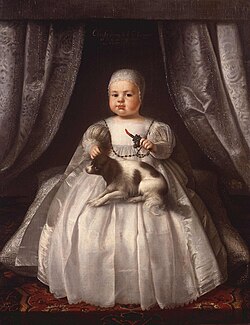 Charles II of England, before he was "shortcoated", holding a teething coral, 1630