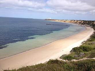 View of Wool Bay and jetty from the cliff top