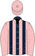 Dark blue and pink stripes, pink sleeves and cap