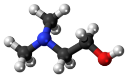 Ball-and-stick model of the dimethylethanolamine molecule