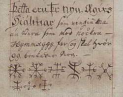 Excerpt of Icelandic galder staves from the manuscript LBS 2413 8vo (c. 1800).