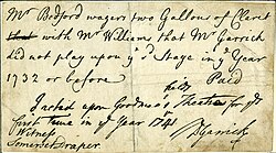 Image of a document in 18th century handwriting that shows at least two sets of handwriting, including David Garrick's signature