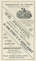 An advertisement for a tobacconist from the almanac of La Chronique de Jersey, 1892