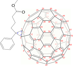 C 71-PCBM, [1,2]-isomer. IUPAC name is methyl 4-(3'-phenyl-3'H-cyclopropa[1,2](C 70-D5h(6))[5,6]fullerene-3'-yl)butyrate.
