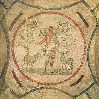 At the Catacomb of Priscilla, 3rd century A.D., Rome