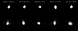upright=Lightcurve-base 3D-model of Emma on the top with an image of the asteroid on the bottom.