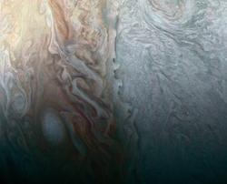 Area of Jupiter where multiple atmospheric conditions appear to collide (27 March 2017)