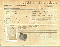 The German record with Beyrle's details as a prisoner of war