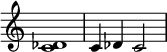 
    {
        \omit Score.TimeSignature
        \relative c' {
            \time 4/4
            \set Score.tempoHideNote = ##t \tempo 4 = 90
            <c des>1 | c4 des c2
        }
    }
