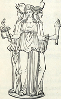 The goddess Hecate holding a torch to her right