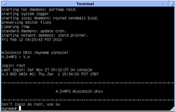 Black and white 4.3 BSD UWisc VAX Emulation Login screenshot